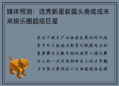 媒体预测：选秀新星崭露头角或成未来娱乐圈超级巨星