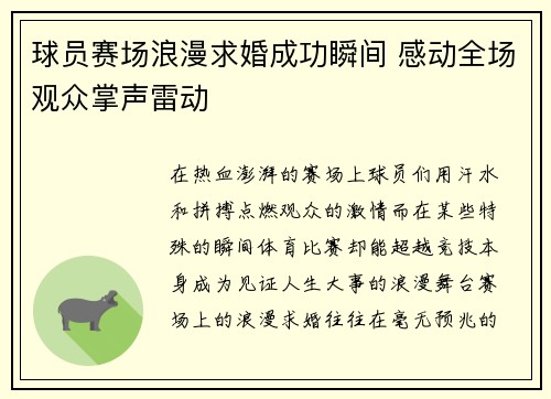 球员赛场浪漫求婚成功瞬间 感动全场观众掌声雷动